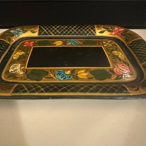 Vintage Hand Painted MCM Metal TOLEWARE TRAY Vibrant Floral Signed Campbell 1962 - Picture 5 of 7